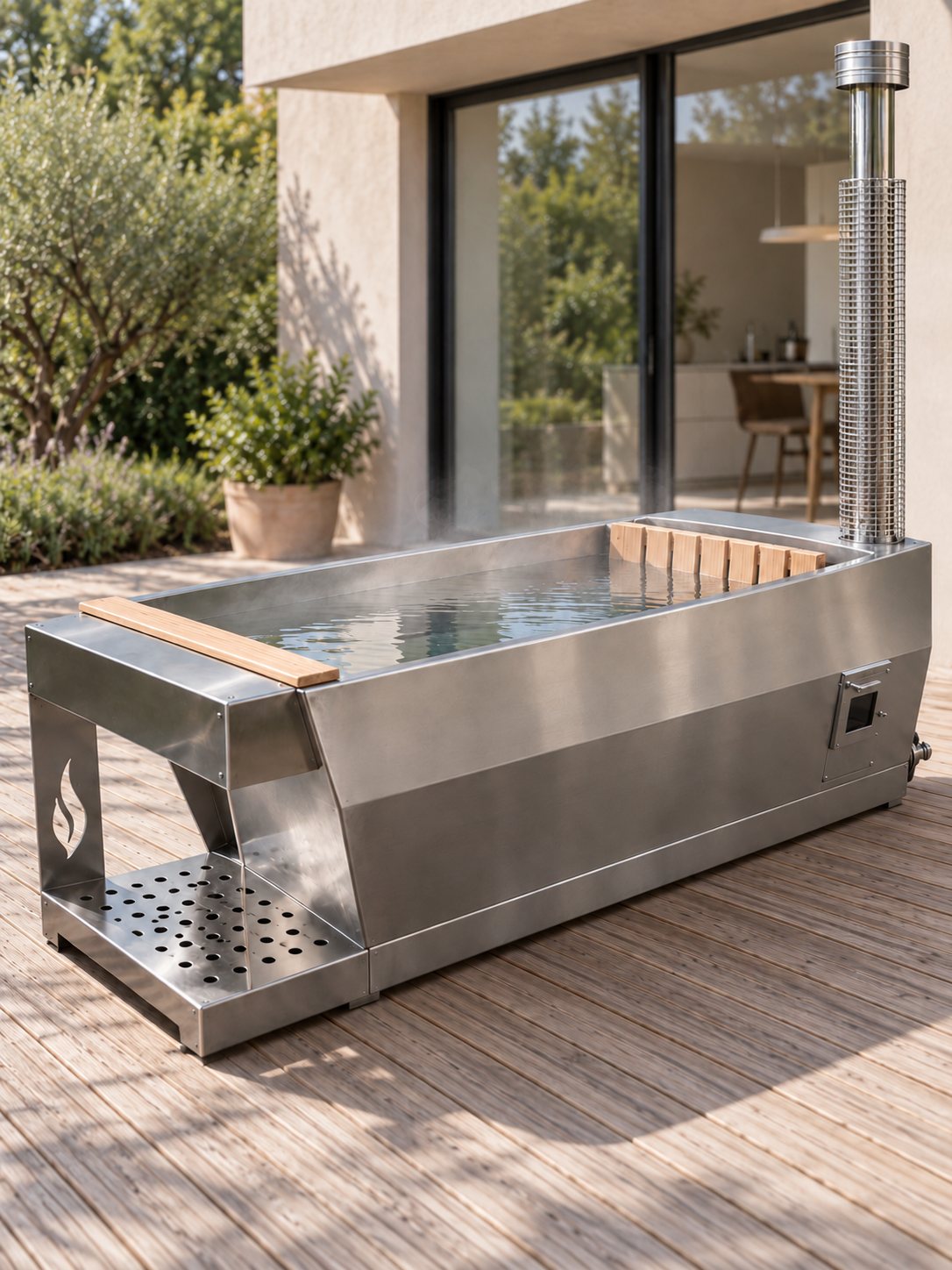 Baignoire extérieure Écume installée au jardin