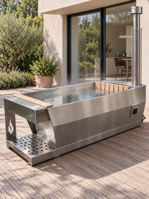 Baignoire extérieure Écume installée au jardin