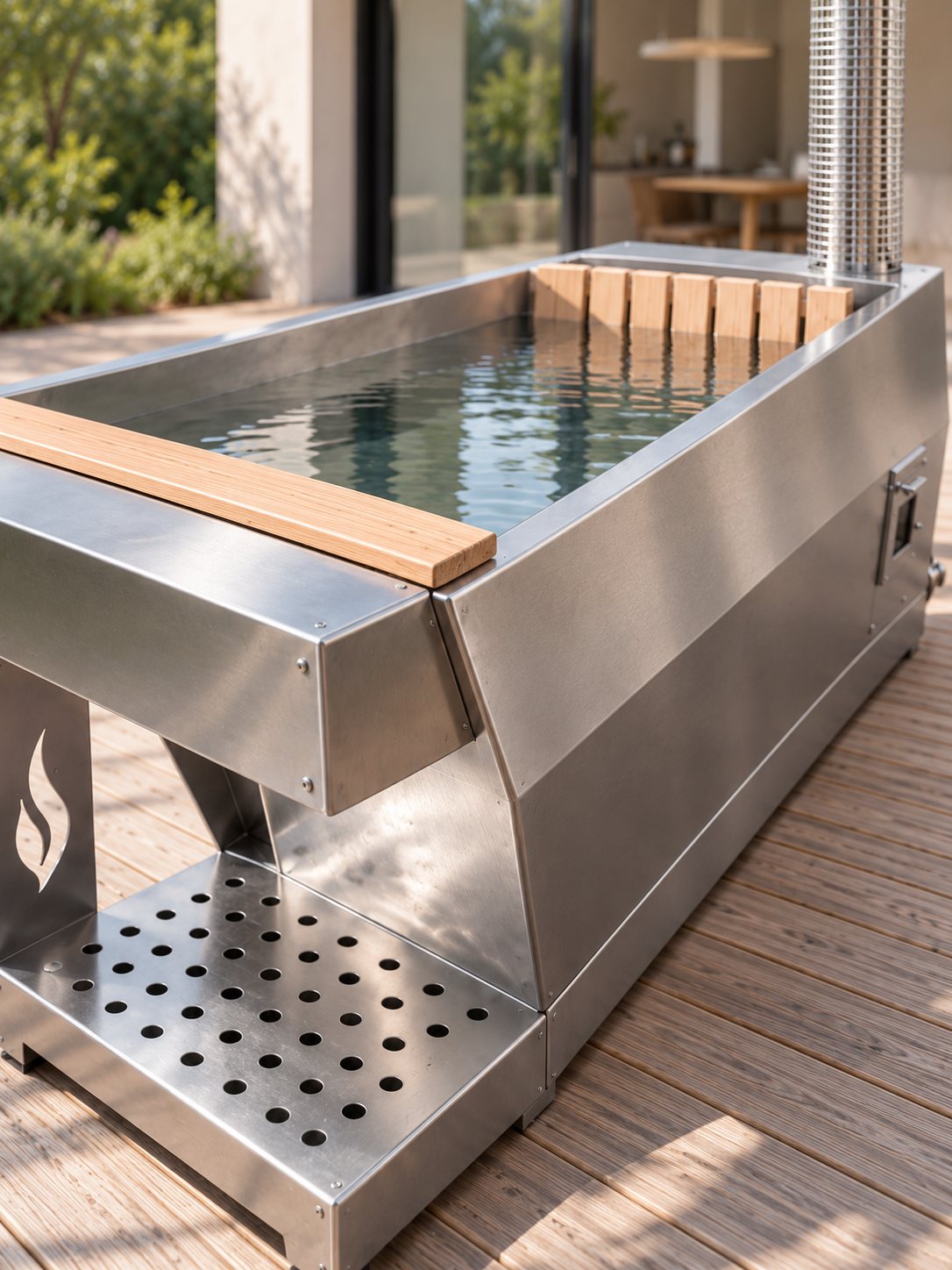 Détail de l'inox brossé de la baignoire Écume
