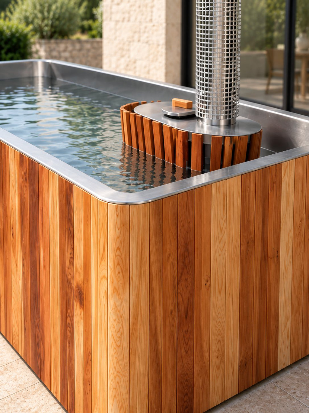 Détail de l'habillage en bois de la baignoire Embrun