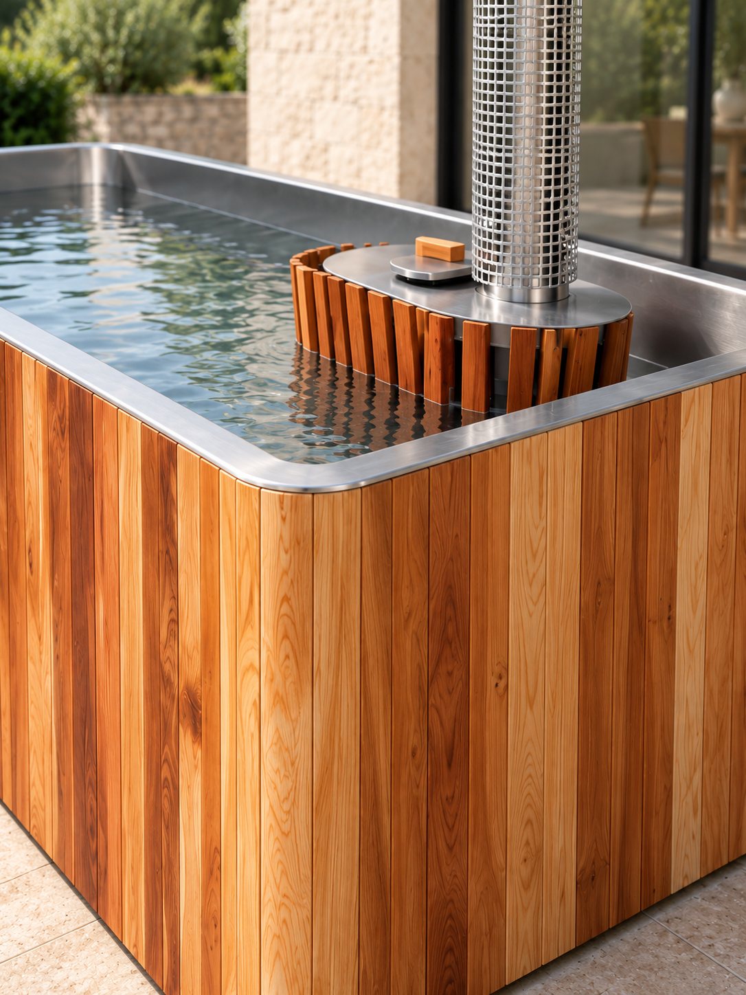 Détail de l'habillage en bois de la baignoire Embrun