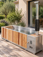 Baignoire nordique Amarre installée sur une terrasse au jardin