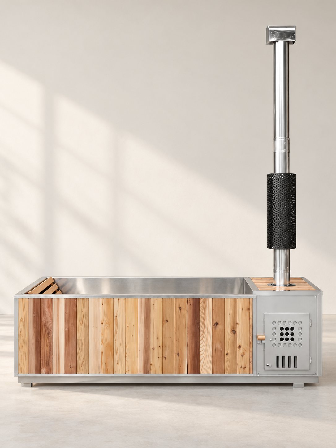 Baignoire nordique Amarre vue de profil sur sa base métallique