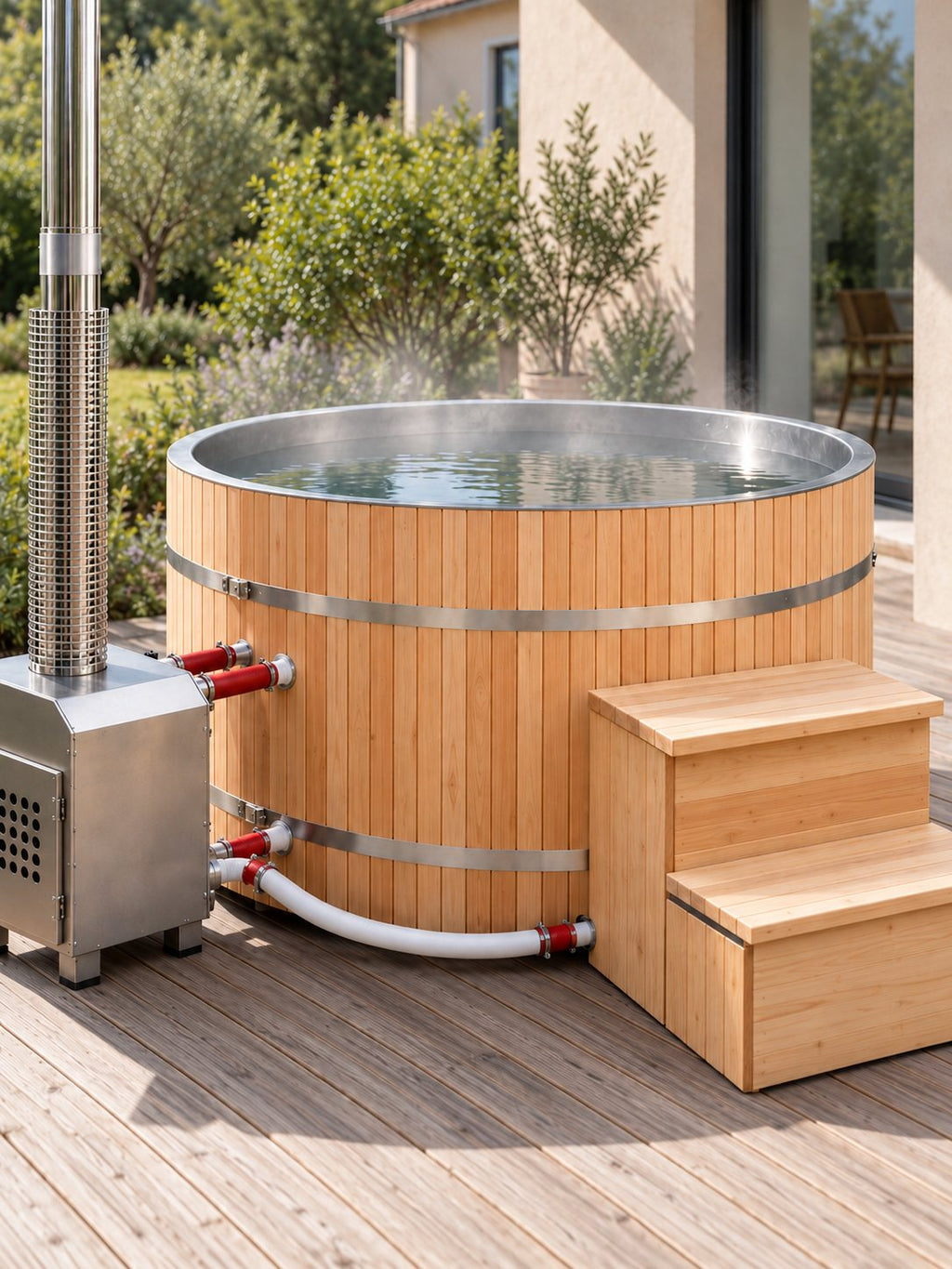 Bain nordique Mouillage installé sur une terrasse au jardin