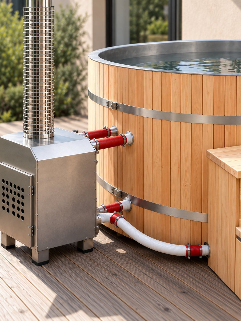 Réchauffeur électrique et filtration dans l'escalier du bain Mouillage