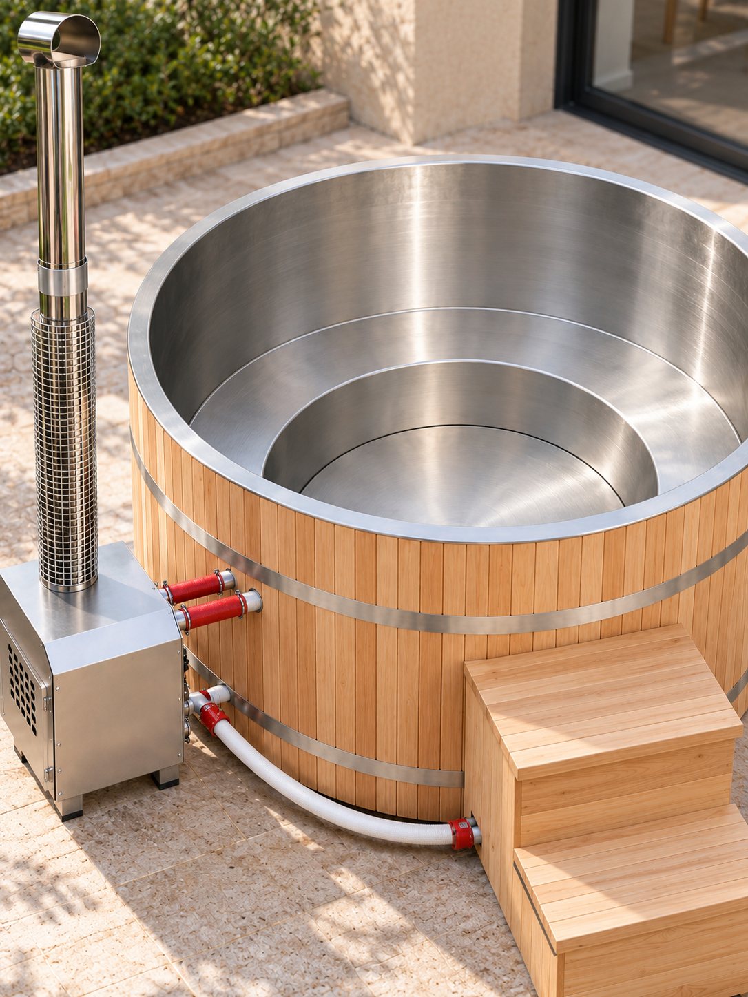 Intérieur de la cuve inox du bain nordique Escale