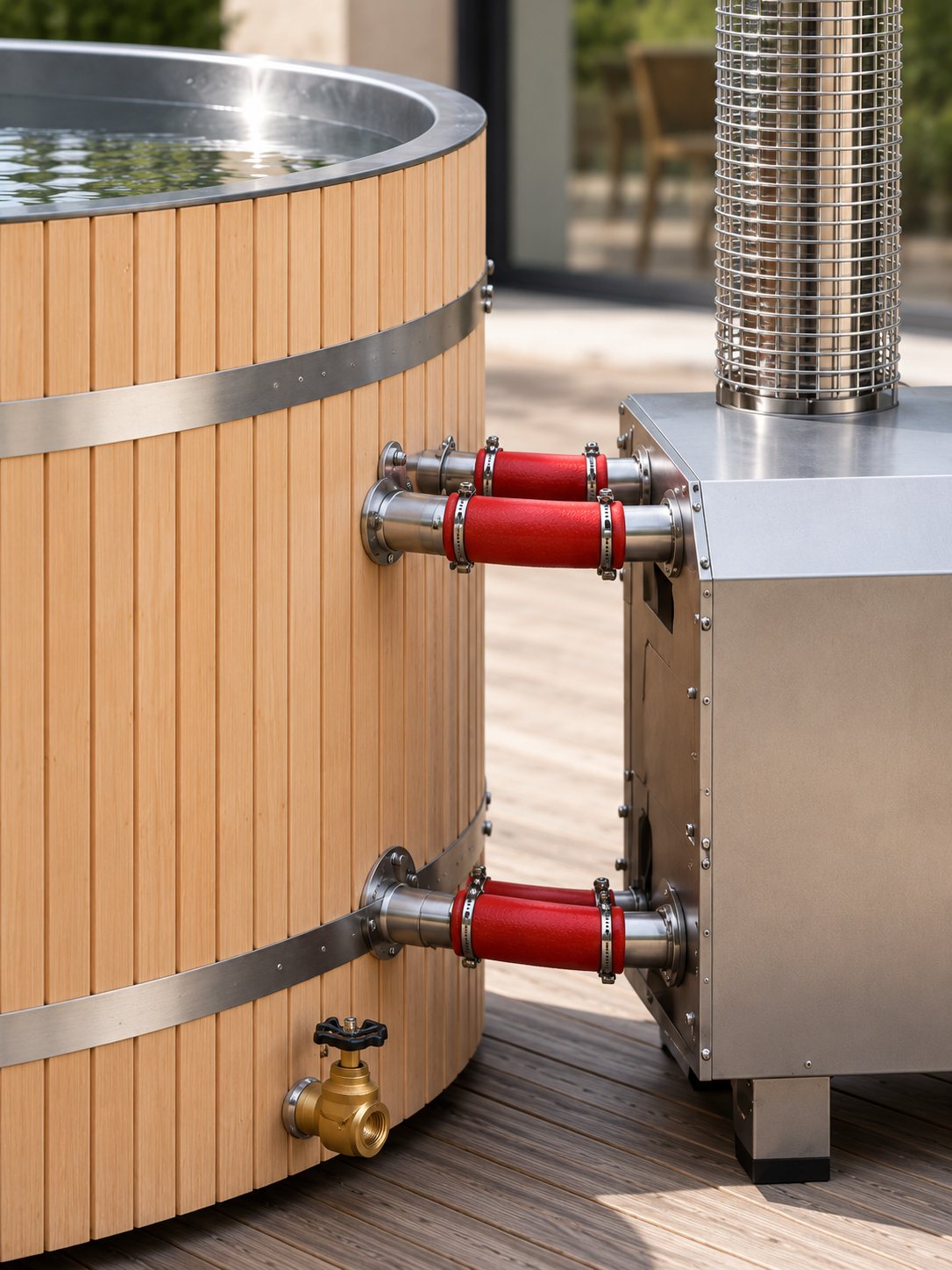 Poêle à bois extérieur en inox du bain nordique Jetée