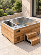 Spa nordique Grand Large installé sur une terrasse au jardin