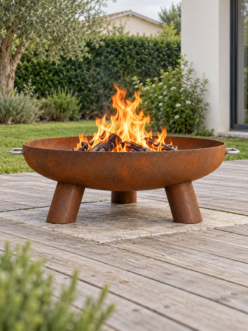 Détail d'une poignée de la vasque à feu Grève